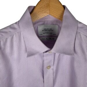 Charles Tyrwhitt Mens Non Iron Slim Fit Shirt Purple Micro Houndstooth 16.5 35